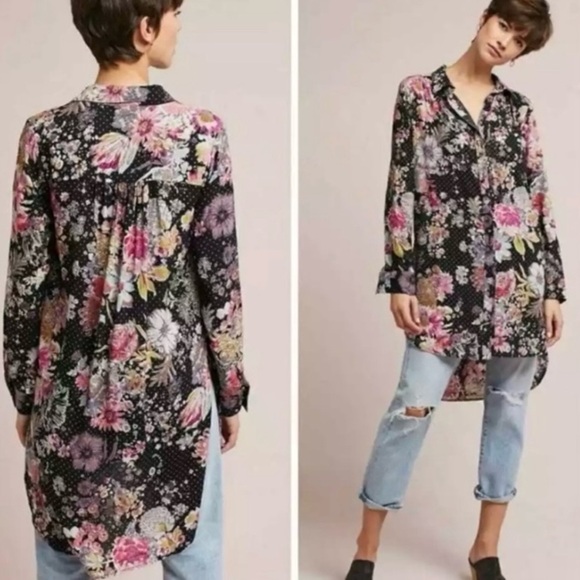 Maeve Anthropologie Floral Button Down With Shirttail Hem - Picture 10 of 10